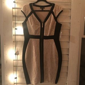 NWT Roz & Ali Rose Gold Zip Body Con Dress